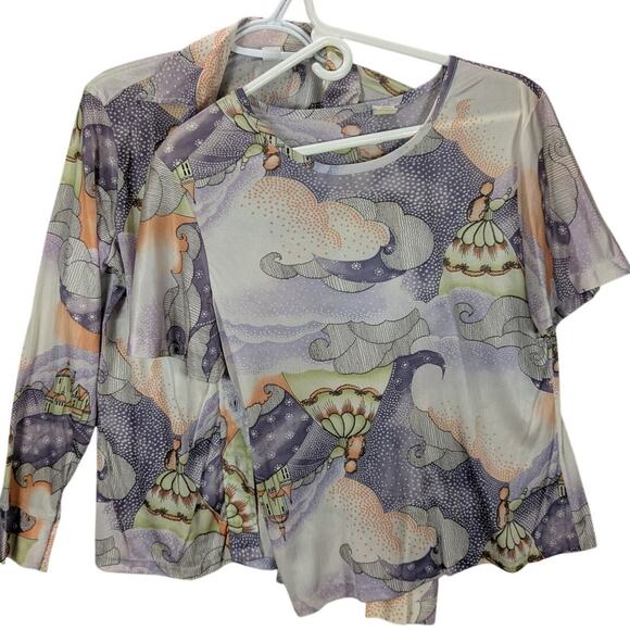 Unknown Tops - Vtg Shirt Set Womens 38 Purple Union Made Long and Short Sleeve Princess Castle